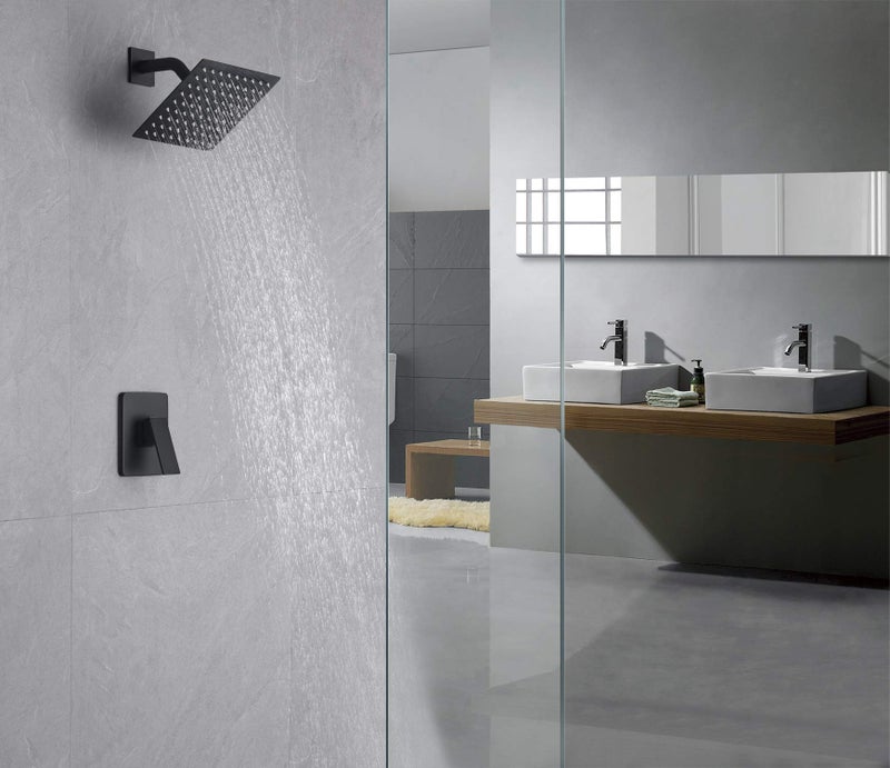 SUMERAIN Bathroom Matte Black Shower Faucet Set 8 Inch Rain shower Head Single Handle Shower Trim Kit with Rough-in Valve - Image 3